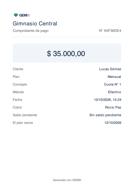 El comprobante en PDF tamaño A6